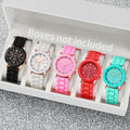 5PCS Women's Watches Fashion Roma Dial Leather Band Quartz Watch Ladies Silicone Band Wristwatch Reloj Mujer（Without Box） Vera Lux