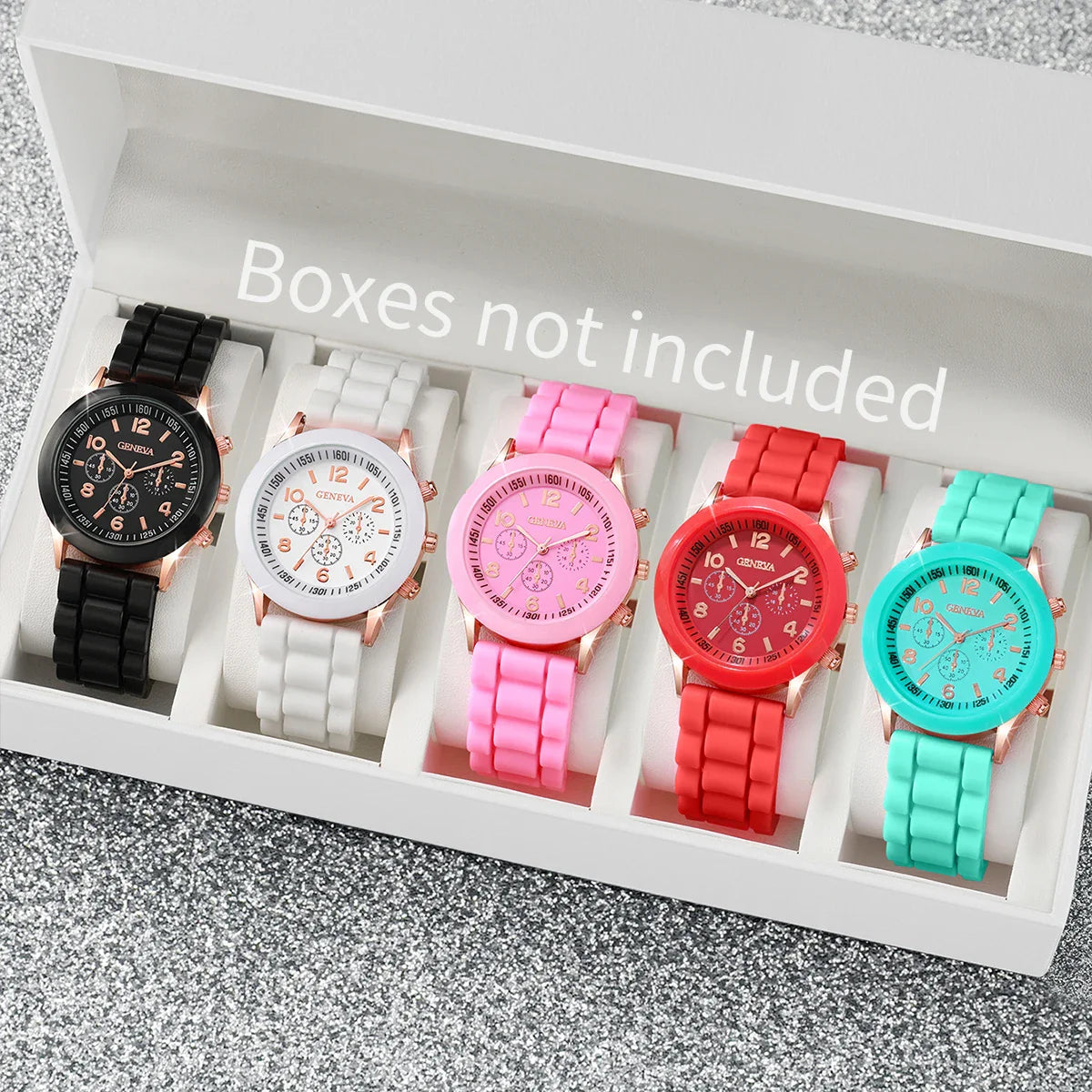 5PCS Women's Watches Fashion Roma Dial Leather Band Quartz Watch Ladies Silicone Band Wristwatch Reloj Mujer（Without Box） Vera Lux