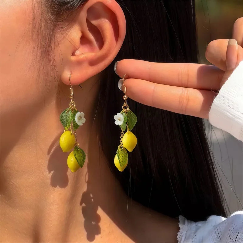 Personalized Lemon Earrings with Long Tassel Summer Fruit Dangle Earrings Versatile Bohemian Jewelry Gift for Women Vera Lux