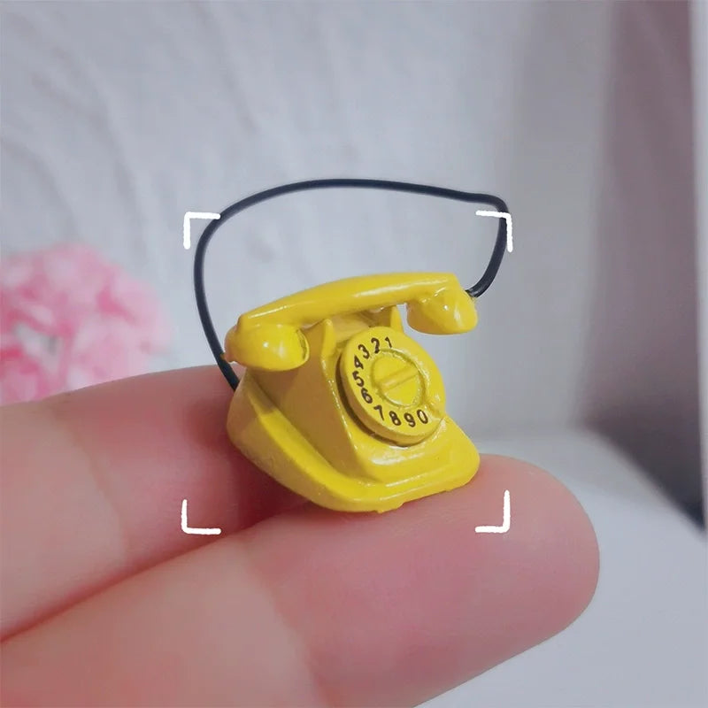 1:12 Home Decor Figurines Alloy Vintage Rotary Telephone Mini Retro Phone Model Miniature Phone Dollhouse Baby House Accessories Perfecsy