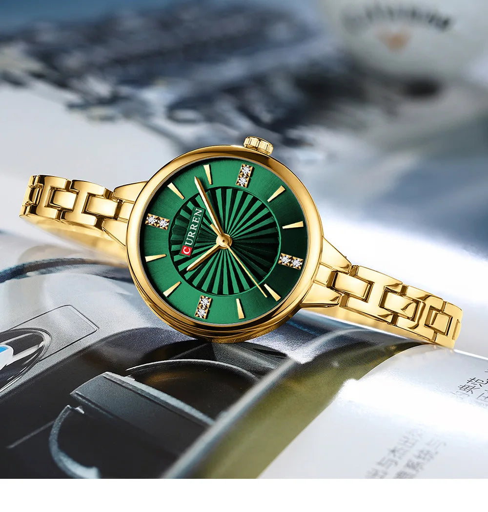 CURREN 9097 Top Brand Women's Quartz Watch Fashion Casual Gold Silver Waterproof Stainless Steel Strap Women's Elegant Watch Vera Lux