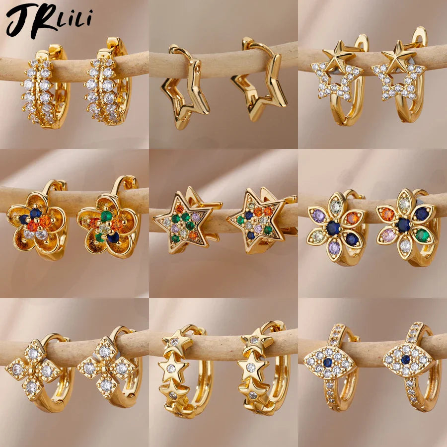 Zircon Star Pendientes Earrings for Women Girl Stainless Steel Gold Color Earring Y2k Wedding Aesthetic Jewelry aretes mujer Vera Lux