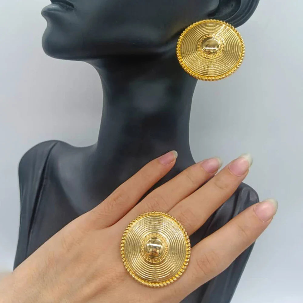 Fashion Earrings and Ring Jewelry Set 18k Gold Plated Hoop Earrings and Finger Ring 2Pcs Set for Engagement Party Gift Accessory Vera Lux