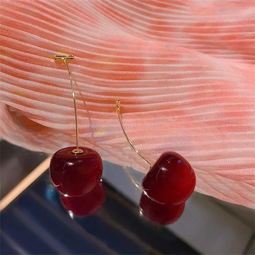 Cute Cherry Fruit Acrylic Earrings Fashionable Resin Cherry Earrings For Women Kpop Jewelry Trendy Accessories Vera Lux