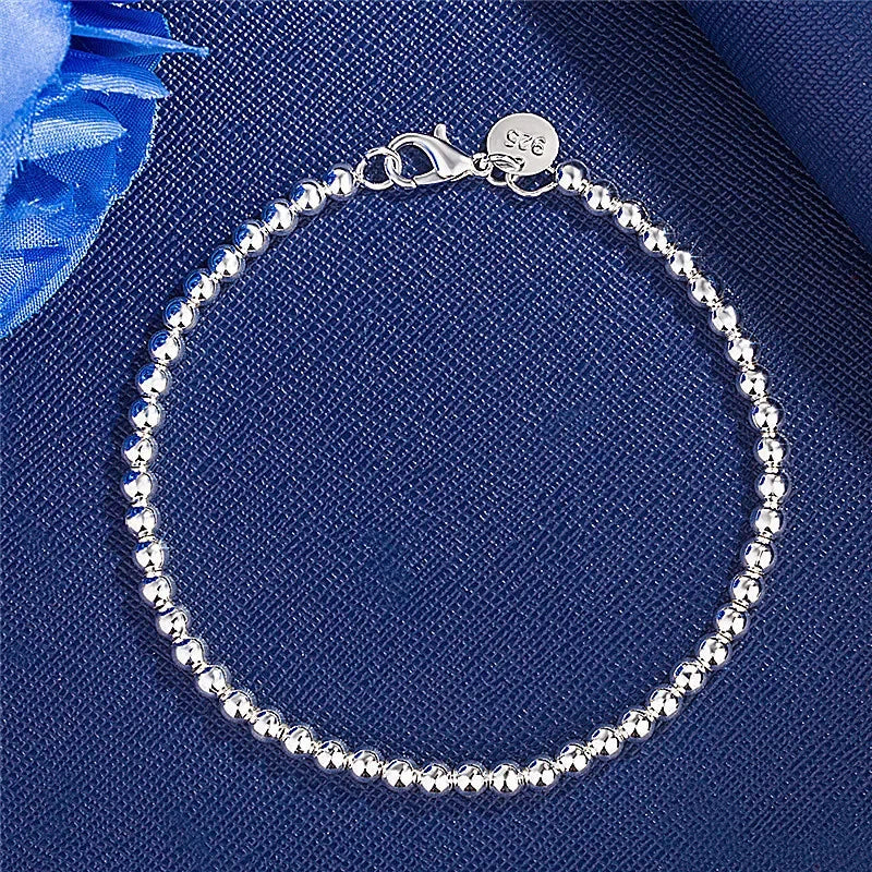 925 Sterling Silver Charm Bracelet for Women 4mm Beads Chain Popular Brands Jewelry Wedding Party Christmas Gifts Vera Lux