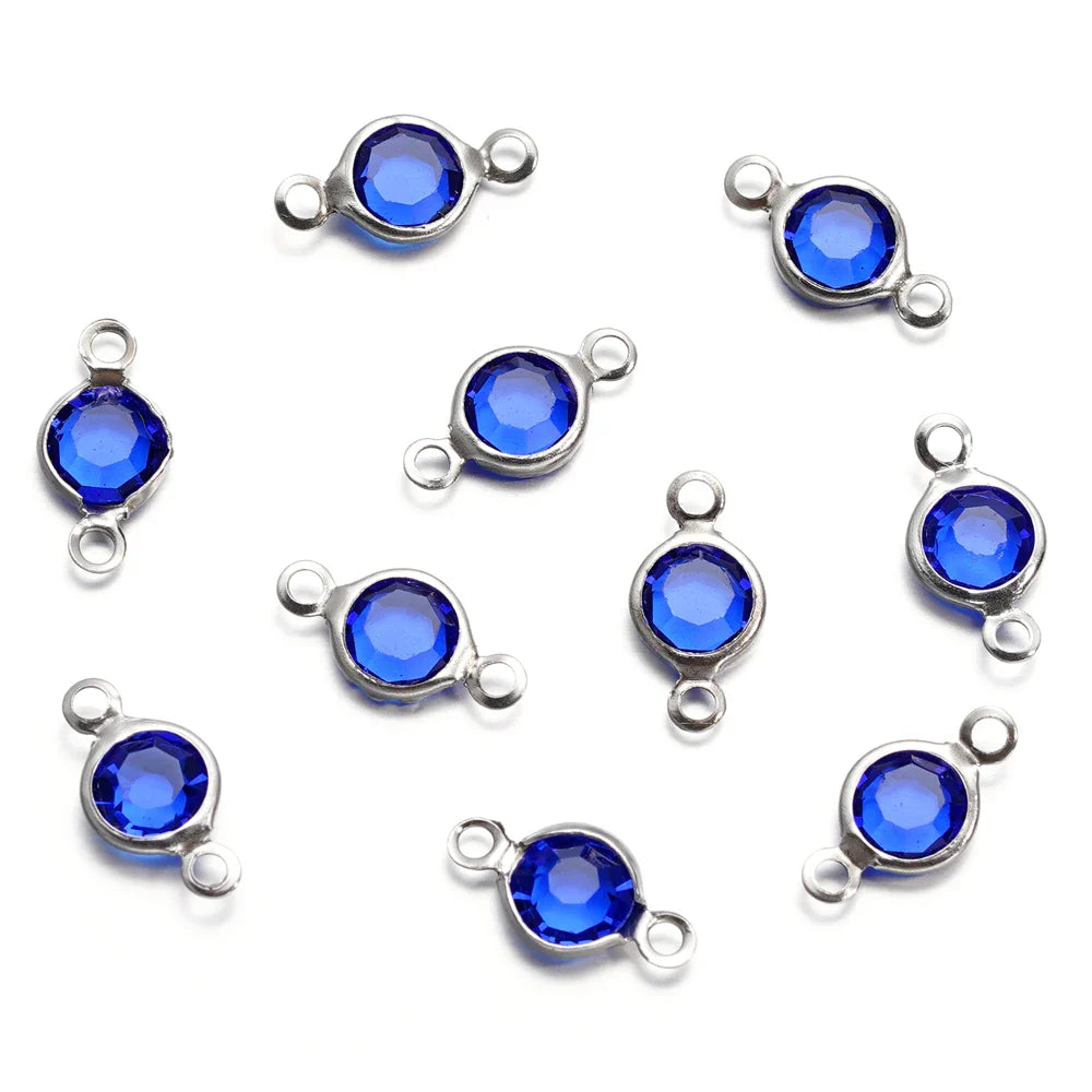 10pcs/lot Stainless Steel Crystal Round Double Ring Pendants for DIY Bracelet Necklace Beads Jewelry Making Accessories Vera Lux