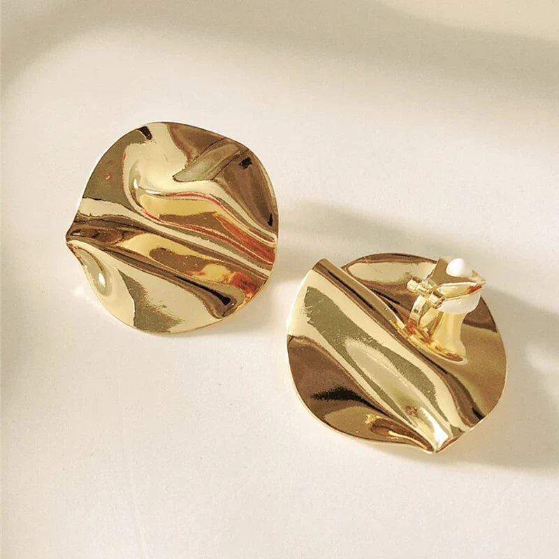 Fashion Circular Pleated Ear Clips Without Pierced for Women Personalized Design Irregular Punk Metal Earrings Party Jewelry Vera Lux