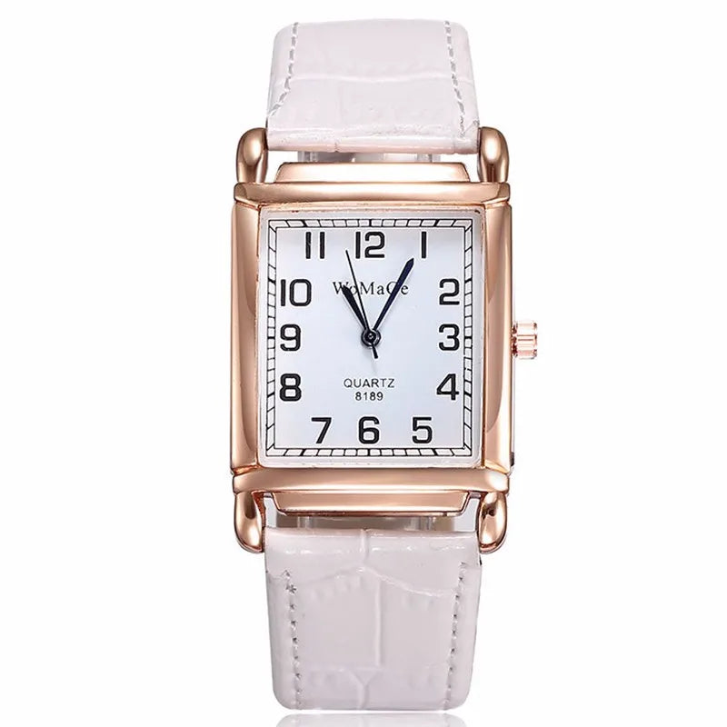 Fashion Women Watches Luxury Metal Rose Gold Square Ladies Quartz Wristwatch Rectangle Red Leather Female Clock Vera Lux