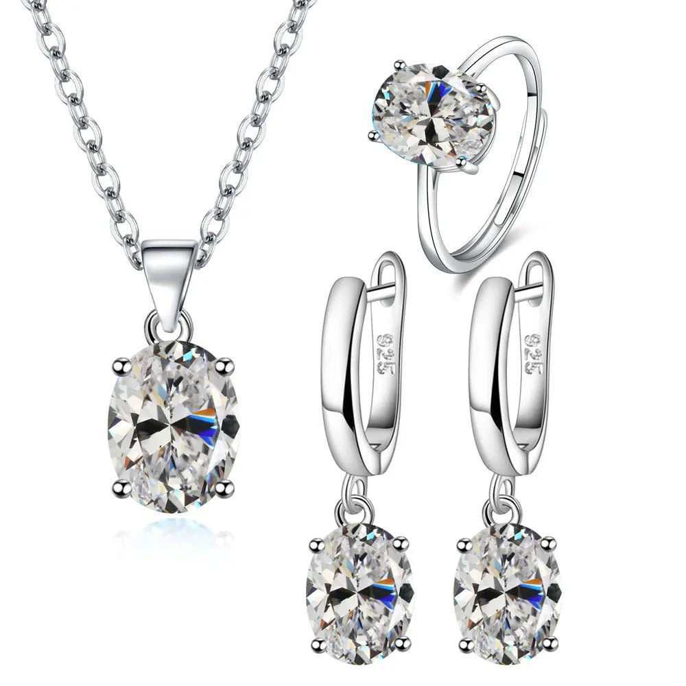 925 Sterling Silver Elegant Women's Jewelry Sets Ellipse Zircon Ring Necklace Earrings Accessories Juwellery Argent 925 Vera Lux