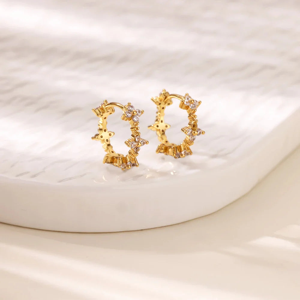 Luxury Zircon Hoop Earrings for Women Gold Color Stainless Steel Butterfly Heart Snake Earring Fashion Party Wedding Jewelry Gif Vera Lux