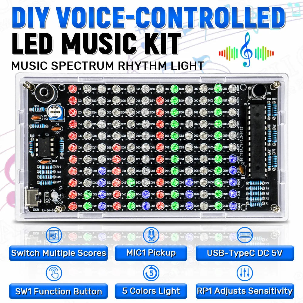 DIY Sound Control LED Music Electronic Kits Audio Frequency Display PCB Soldering Project Practice Solder Diy Electronic Kit Whatever the Treasure