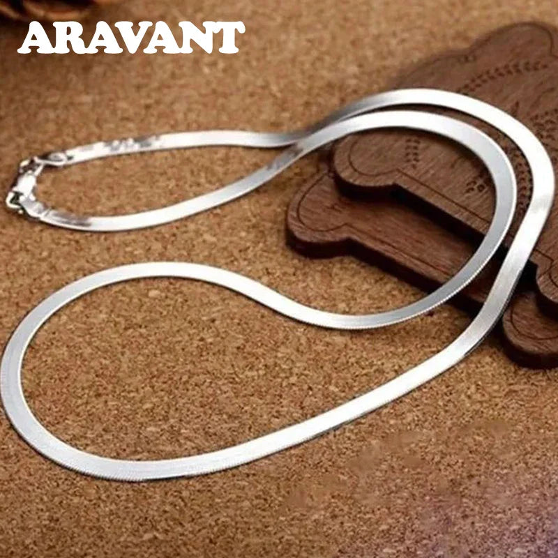 Aravant 925 Silver 4MM Snake Bone Necklace Chain For Women Men Fashion Jewelry Vera Lux