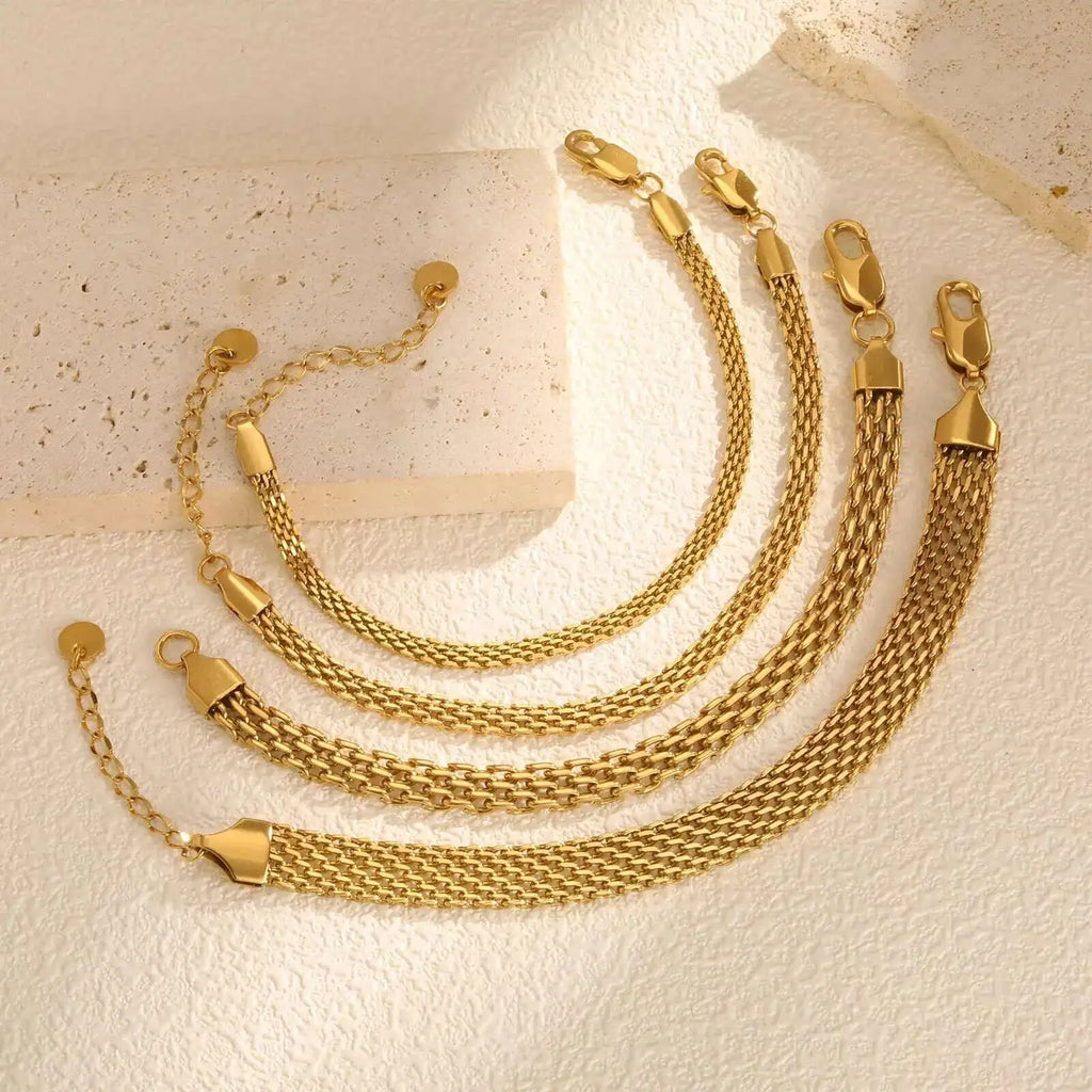 Mesh Link Chain Stainless Steel Bracelet for Women, 3mm/4mm/6mm Gold Plated Italian Chain Wristband Gift Jewelry, Non Tarnis Vera Lux