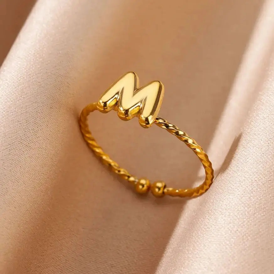 Cute Chunky Initial Letter Rings For Women Gold Color Stainless Steel A-Z Letter Adjustable Ring Aesthetic Wedding Jewelry Gift Vera Lux