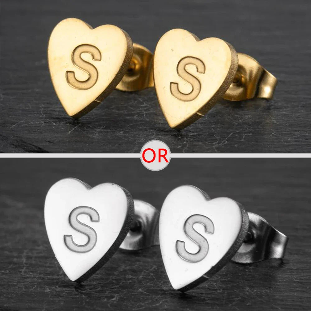 100% Stainless Steel A-Z Initial Earrings for Women Girls Personalize Letter Name Heart Stud Earring Family Jewelry Best Gifts Vera Lux