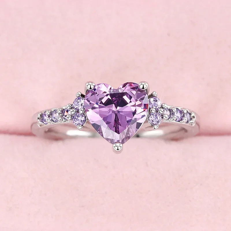 925 Sterling Silve Sparkling Zircon White Purple Elegant Love Heart Rings for Women Party Engagement High Quality Fine Jewelry Vera Lux