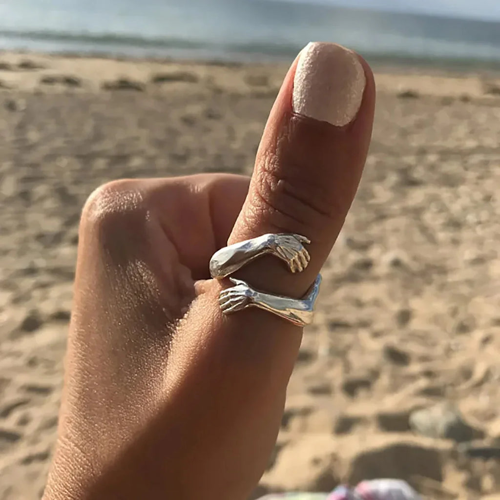 Gothic Hug Muscle Hands Rings For Women Men Adjustable Open Hug Hands Ring Party Wedding Couple Vintage Jewelry Anillos Bague Vera Lux