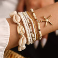 7pcs/set Bohemian Holiday Wind Shell Beaded Woven Bracelet Starfish Rice Beads Women's Bracelet Set Beach Party Seaside Holiday Vera Lux