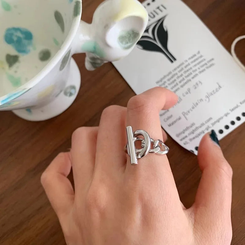 925 Sterling Silver Chain Simple Geometry Adjustable Ring For Women Fashion Wedding Fine Jewelry Wholesale Jewellery Vera Lux