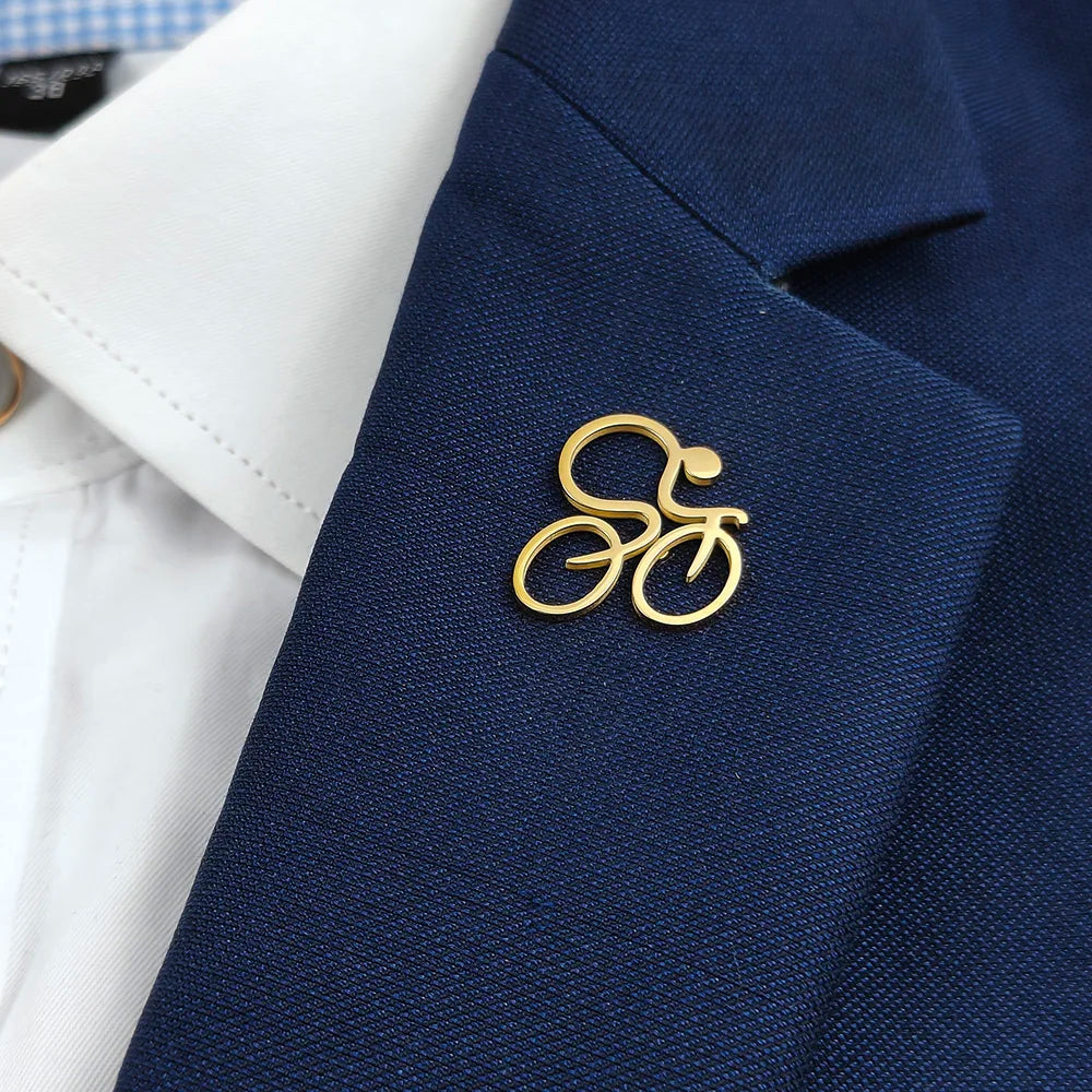 Fun bicycle men's lapel pin, 316L stainless steel gold-plated badge, black brooch for suit accessories, gift for father Vera Lux