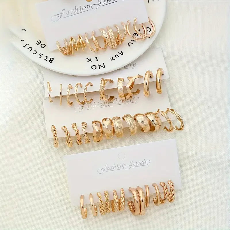 24-Pair Vintage-Inspired Small Hoop Earring Set for Women Elegant Geometric Iron Ear Ornaments for Daily Wear Gifts 2024 Jewelry Vera Lux