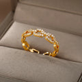 Zircon Geometric Rings For Women Gold Color Stainless Steel Opening Ring Luxury Wedding Party Aesthetic Jewerly Gift Femme 2024 Vera Lux
