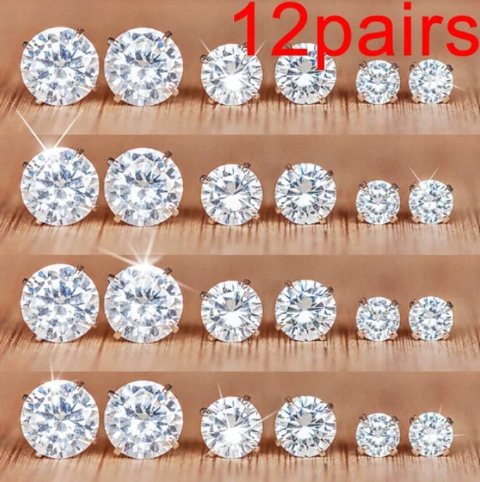 12 Pcs Zircon Earrings Set Briliant Shiny Stud Earrings for Women Simple Pearl Irregular Trendy Jewerly Accessories 2024 New Vera Lux