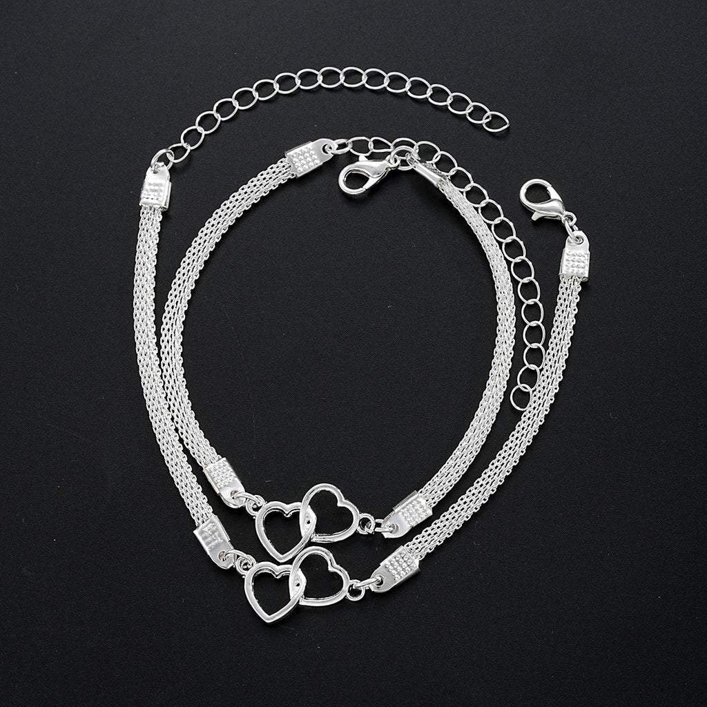 2 Pcs Set Love Heart Couple Bracelets for Women Men Silver Color Double Layer Matching Chain Bracelet Lover Jewelry Gift Vera Lux