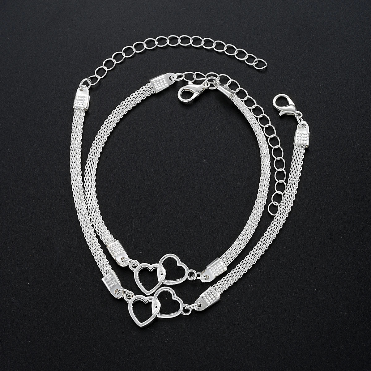 2 Pcs Set Love Heart Couple Bracelets for Women Men Silver Color Double Layer Matching Chain Bracelet Lover Jewelry Gift Vera Lux