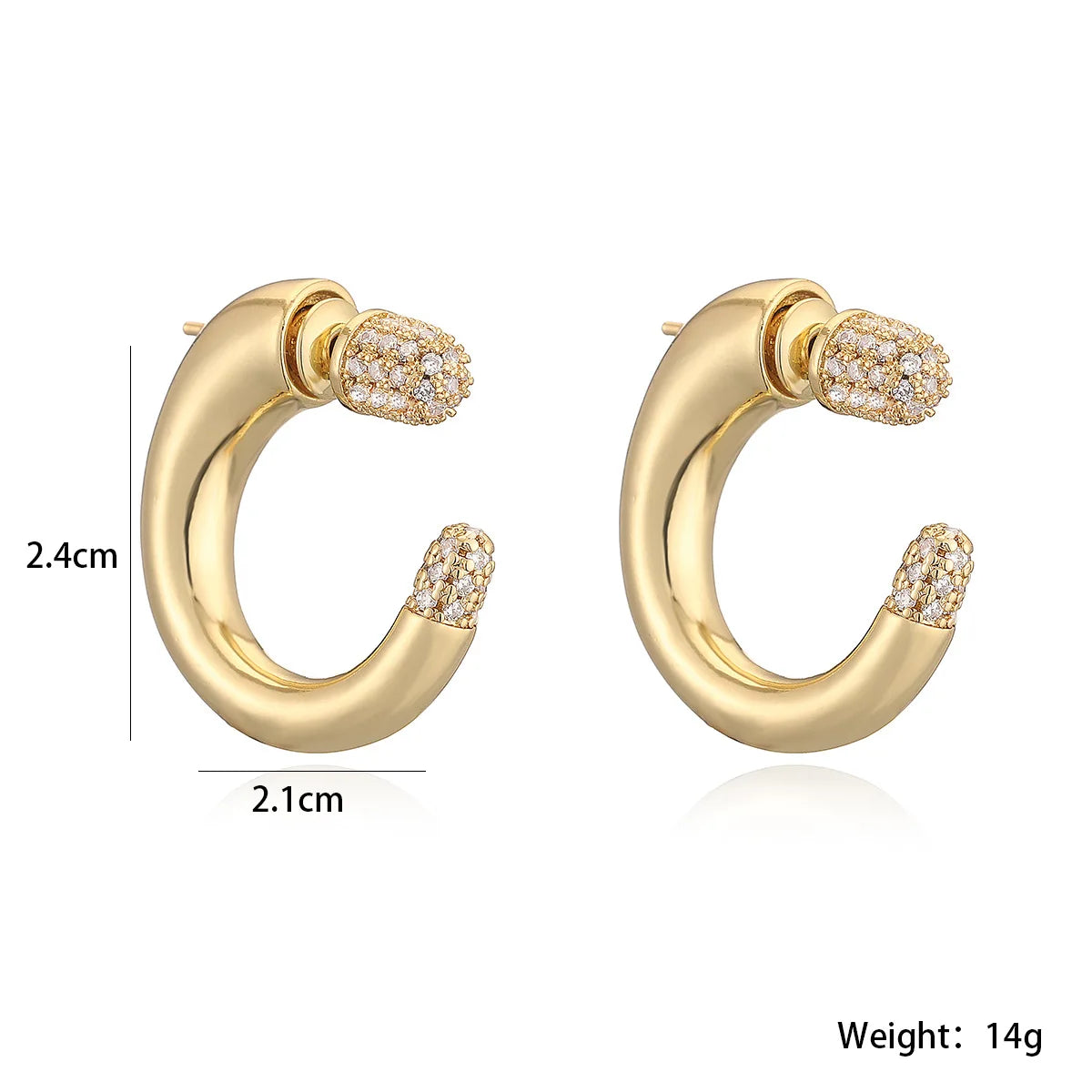 NEWBUY 2025 New Fashion Gold Color Unique Design C Shape Stud Earrings For Elegant Women Shiny AAA CZ Inlay Wedding Jewelry Vera Lux