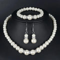 3 PCS Imitation Pearl Fireball Necklace Bracelet Earring Stud Jewelry Set Silver Color Crystal Stone Elegant Bridal Jewelry Gift Vera Lux