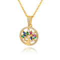 Zircon Tree of Life Round Pendant Necklaces For Women Stainless Steel Chain Choker Rhinestone Collar Jewelry Gift Femme Vera Lux