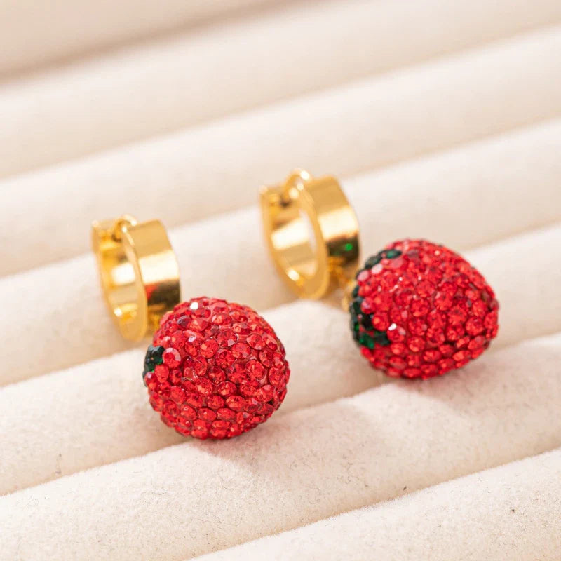1pair Adjustable Zircon Ear Buckles Stainless Steel Strawberry Style Fashionable Wedding Ceremony Birthday Daily Jewelry Vera Lux