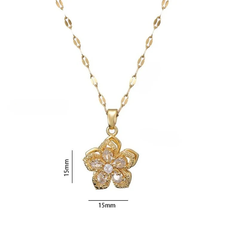 1pc Stainless Steel 5-Petal Flower Necklace With Rotating Pendant For Women Valentines Mom Mother Mother's Day Gift Vera Lux