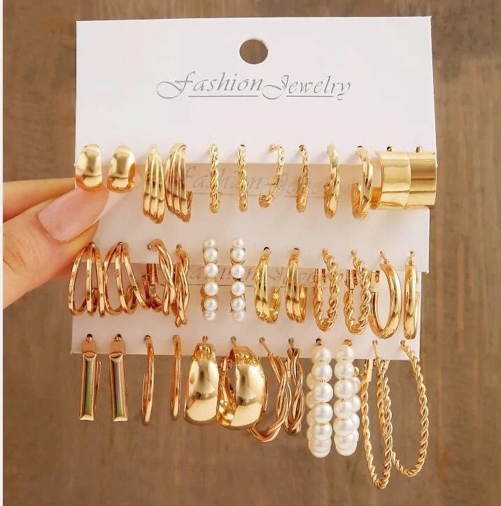 24-Pair Vintage-Inspired Small Hoop Earring Set for Women Elegant Geometric Iron Ear Ornaments for Daily Wear Gifts 2024 Jewelry Vera Lux