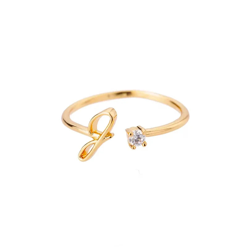 A-Z Initial Letter Open Rings for Women Stainless Steel Gold Color Zircon Adjustable Ring Trendy Couple Wedding Jewelry Gift Vera Lux