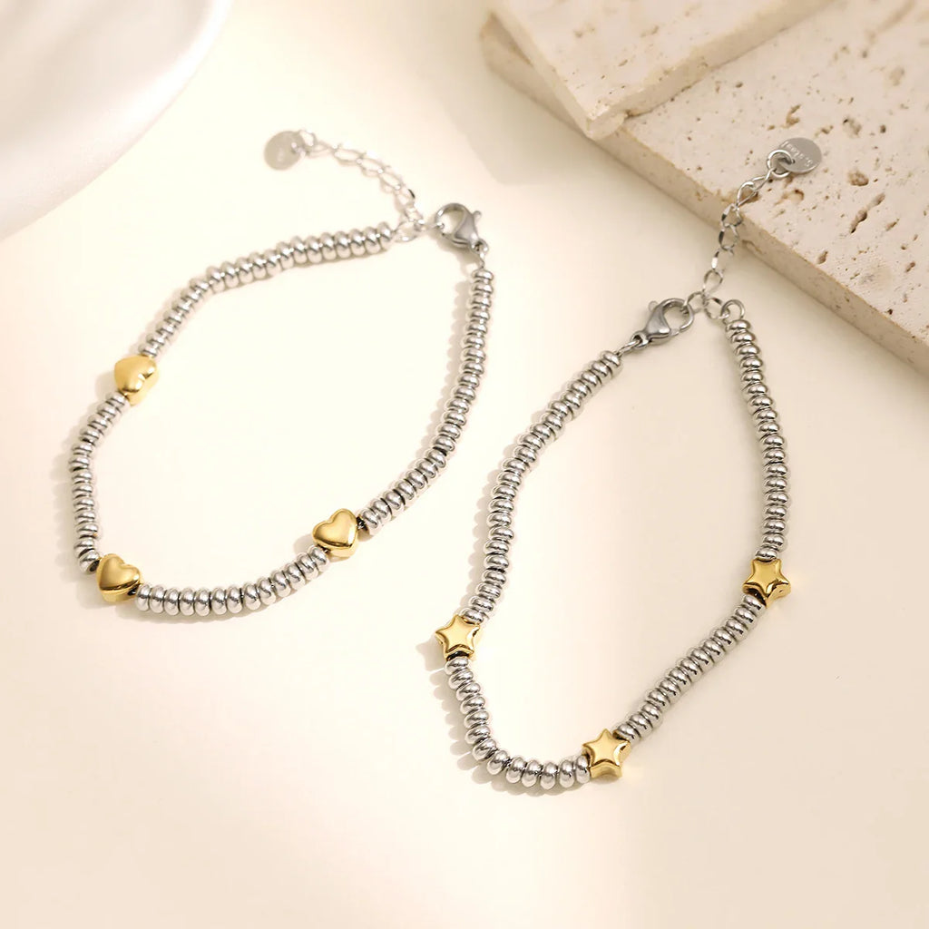 NEWBUY Hot Sale Non-Fading Stainless Steel Jewelry Gold Color Heart/Star Silver Beads Charm Bracelets For Women Wholesale Vera Lux