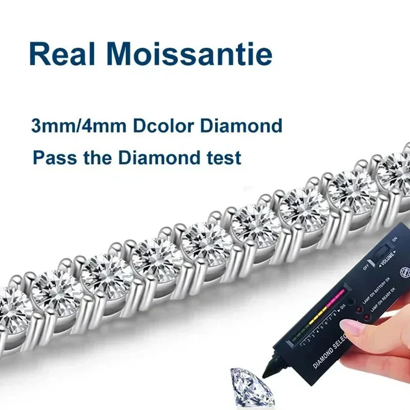 NeeTim 3mm 4mm Moissanite Tennis Bracelets 925 Sterling Silver Full Diamond with Gold Plated Bracelet Fine Jewelry for Women Men Vera Lux