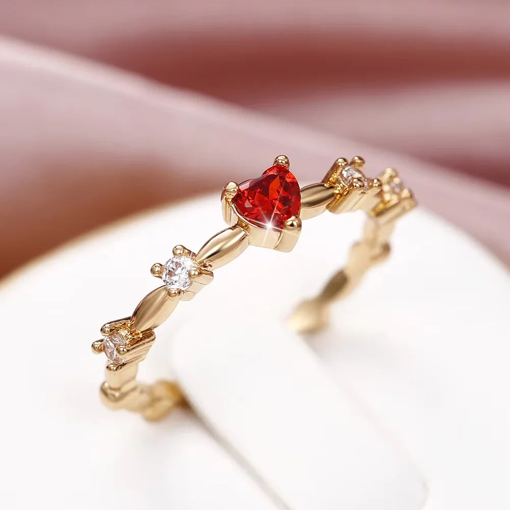 925 Sterling Silve Plated 18K Gold Zircon Red Love Heart Rings for Women Party Wedding High Quality Vintage Fine Jewelry Vera Lux
