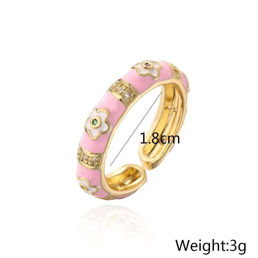 NEWBUY Colorful Enamel Wedding Rings For Women Female Oval Flower Finger Ring Female Party Jewelry Accessories Wholesale Vera Lux