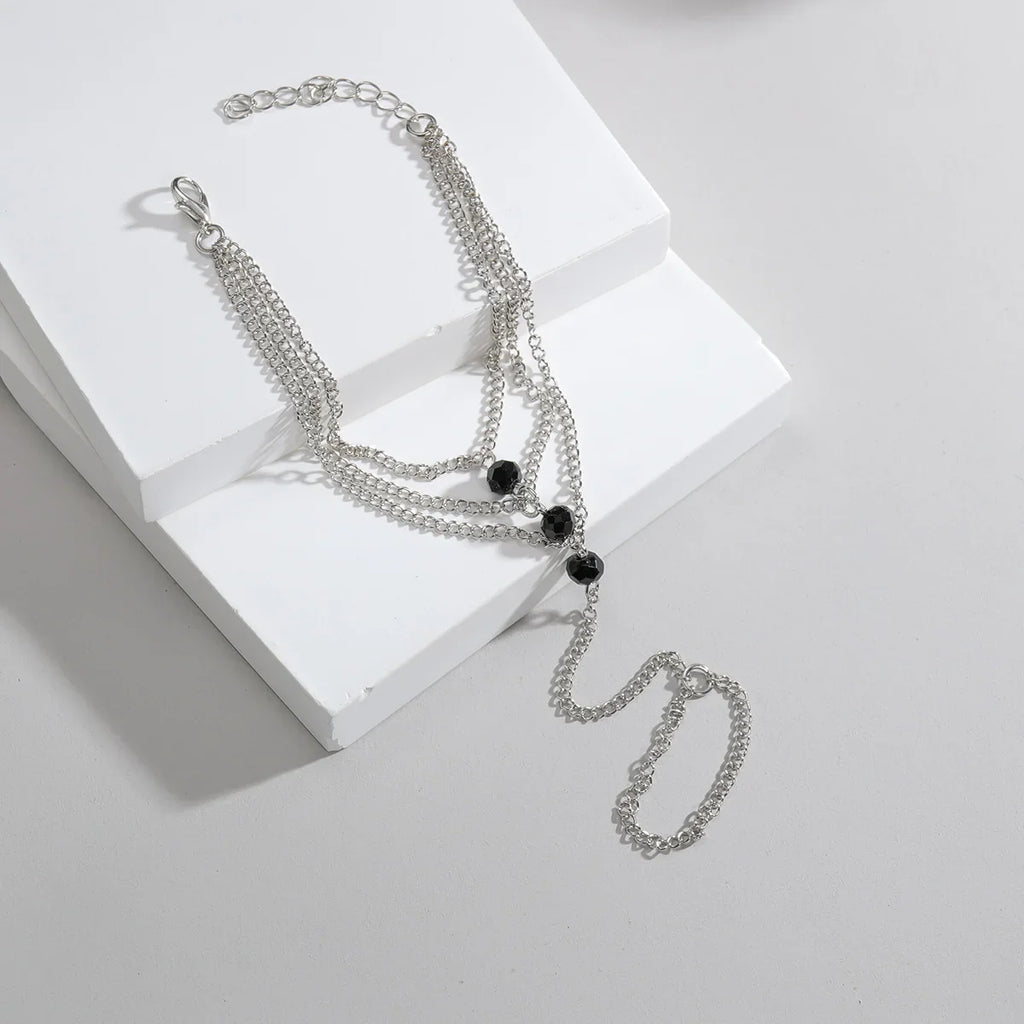 Personalized Dark Fashion Style Multi layered Chain Rice Pearl Alloy Finger Bracelet Women's Party Jewelry Gift Vera Lux