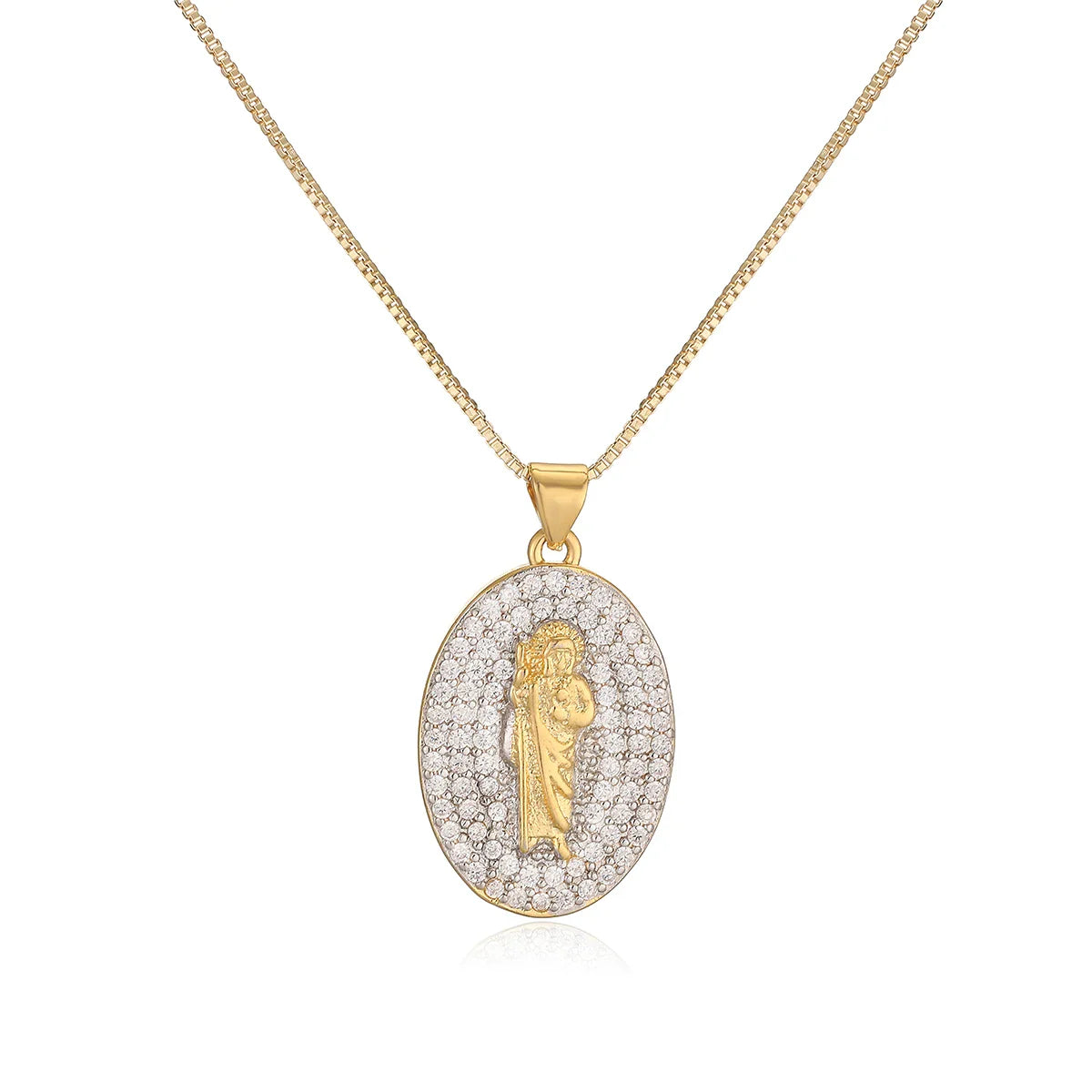 NEWBUY 2025 New Trendy Silver/Gold Mix Color Shiny AAA CZ Inlay Virgin Mary & Priest Pendant Necklaces Vera Lux