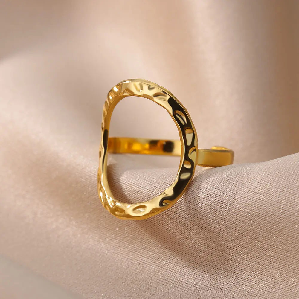 Irregular Hollow Opening Rings For Women Stainless Steel Gold Color Geometric Ring Party Christmas Jewelry Gift Free Shipping Vera Lux