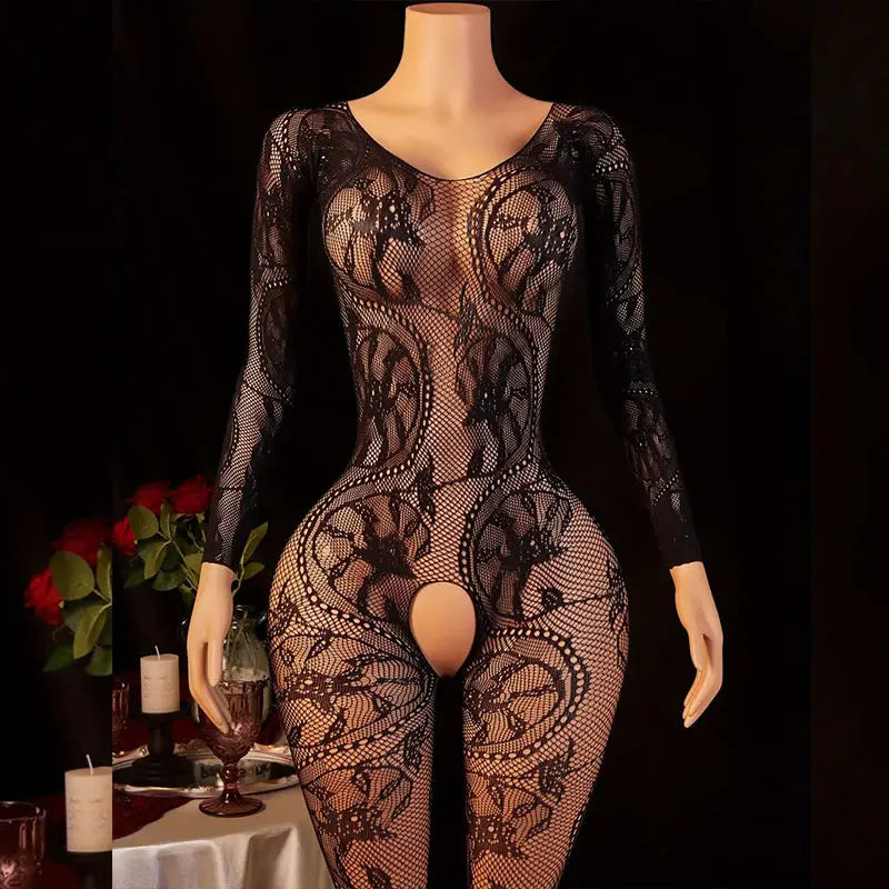 Hot One-Piece Open-Front Bra Crotchless Lingiere Women Sensual Night Wear Transparent Garter Belt Underwear Ultra-Thin Bodysuit Vera Lux