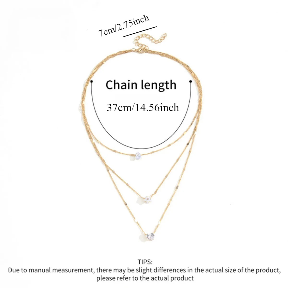 Multi-layer Five-pointed Star Heart Shape Water Drop Pendant Chain Necklace Alloy Material Glass Collarbone Chain Sexy Women New Vera Lux