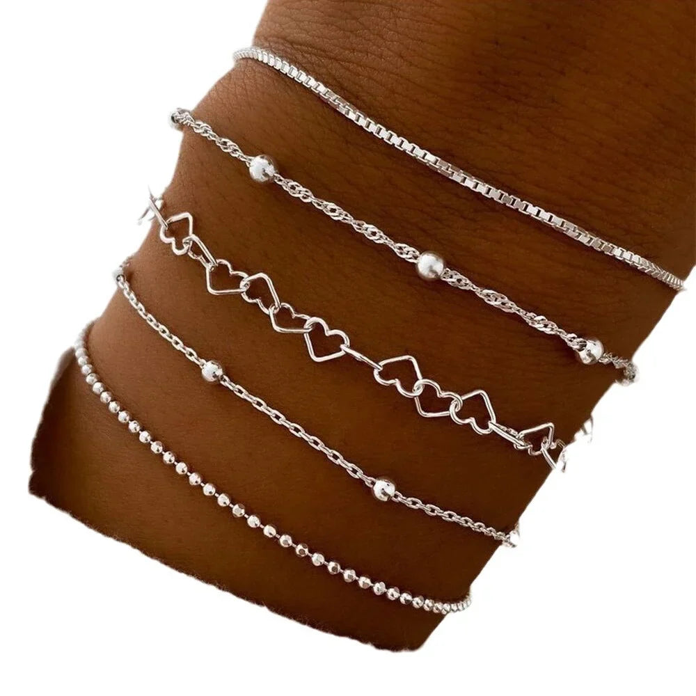 New 5Pcs/Set Gold Color Elegant Love Bangle Retro Multilayer Bracelets Set For Women Female Fashion 2024 Trendy Jewelry Gift Vera Lux