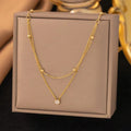 Stainless Steel Light Luxury Charm White Round Zircon Pendant Double layer Necklace Lady Classic Neck Chain Jewelry Vera Lux