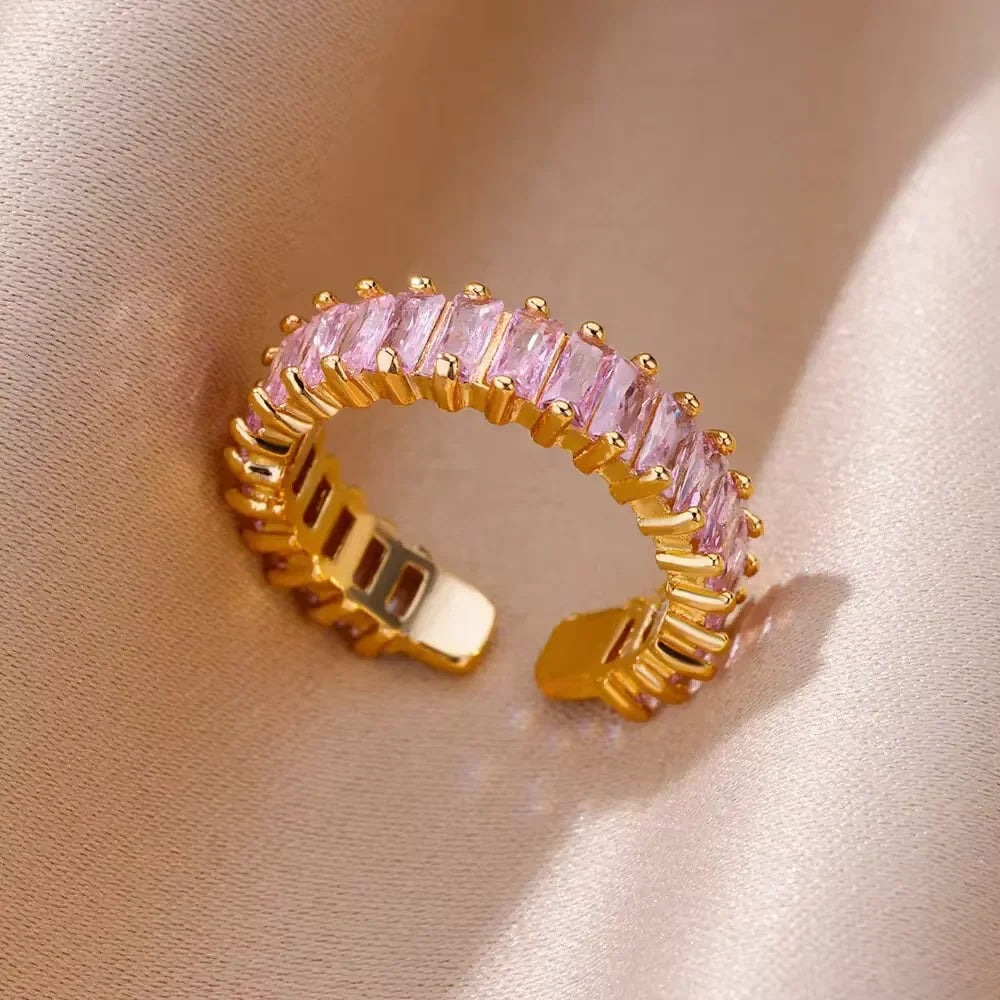 Colorful Zircon Rings For Women Gold Color Stainless Steel Fashion Cubic Zirconia Ring 2023 Trend Aesthetic Wedding Jewelry Gift Vera Lux