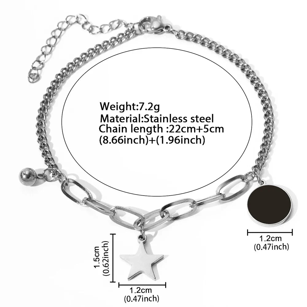 Stainless Steel Bracelets Retro Star Pendant Paperclip Chain Black Light Luxury Bracelet For Women Jewelry Holidays Banquet Gift Vera Lux