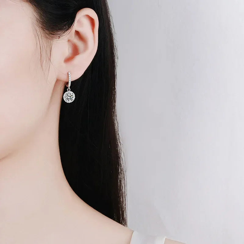 925 Sterling Silver 1 Carat Moissanite Round Earrings for Women Luxury Evening Style Vera Lux